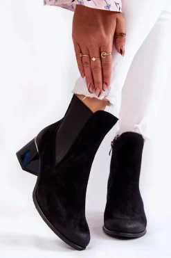 Damskie Zamszowe Botki Na Obcasie Czarne Lemar Berit