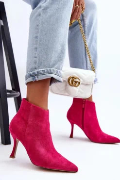 Damskie Zamszowe Botki Na Szpilce Fuksja Merisa