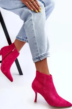 Damskie Zamszowe Botki Na Szpilce Fuksja Merisa