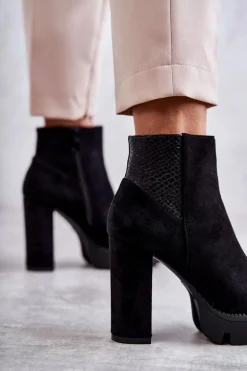 Damskie Zamszowe Botki Na Obcasie Czarne Maricruz