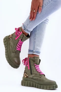 Damskie Zamszowe Botki Na Platformie Zielone Raftera