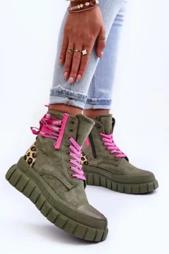 Damskie Zamszowe Botki Na Platformie Zielone Raftera