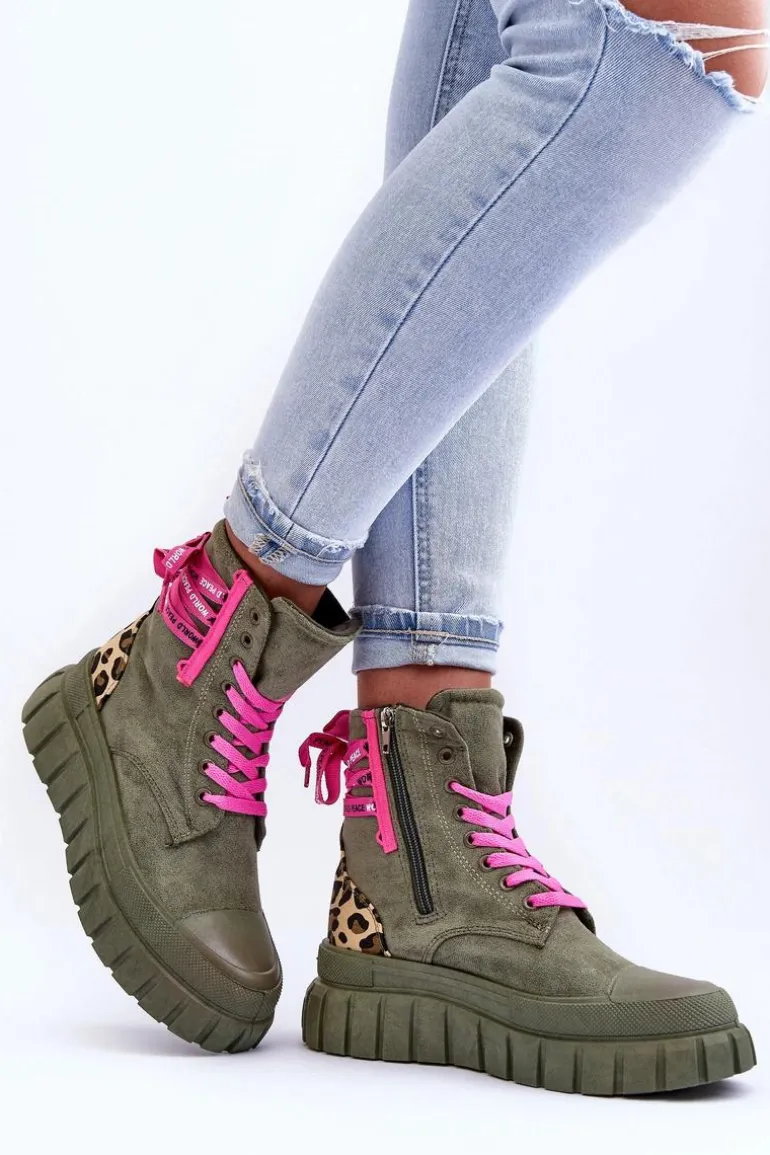 Damskie Zamszowe Botki Na Platformie Zielone Raftera