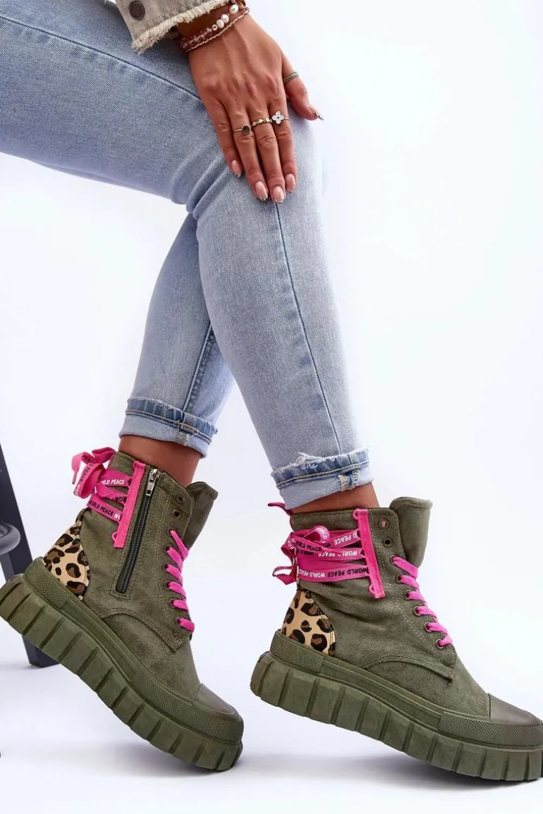 Damskie Zamszowe Botki Na Platformie Zielone Raftera