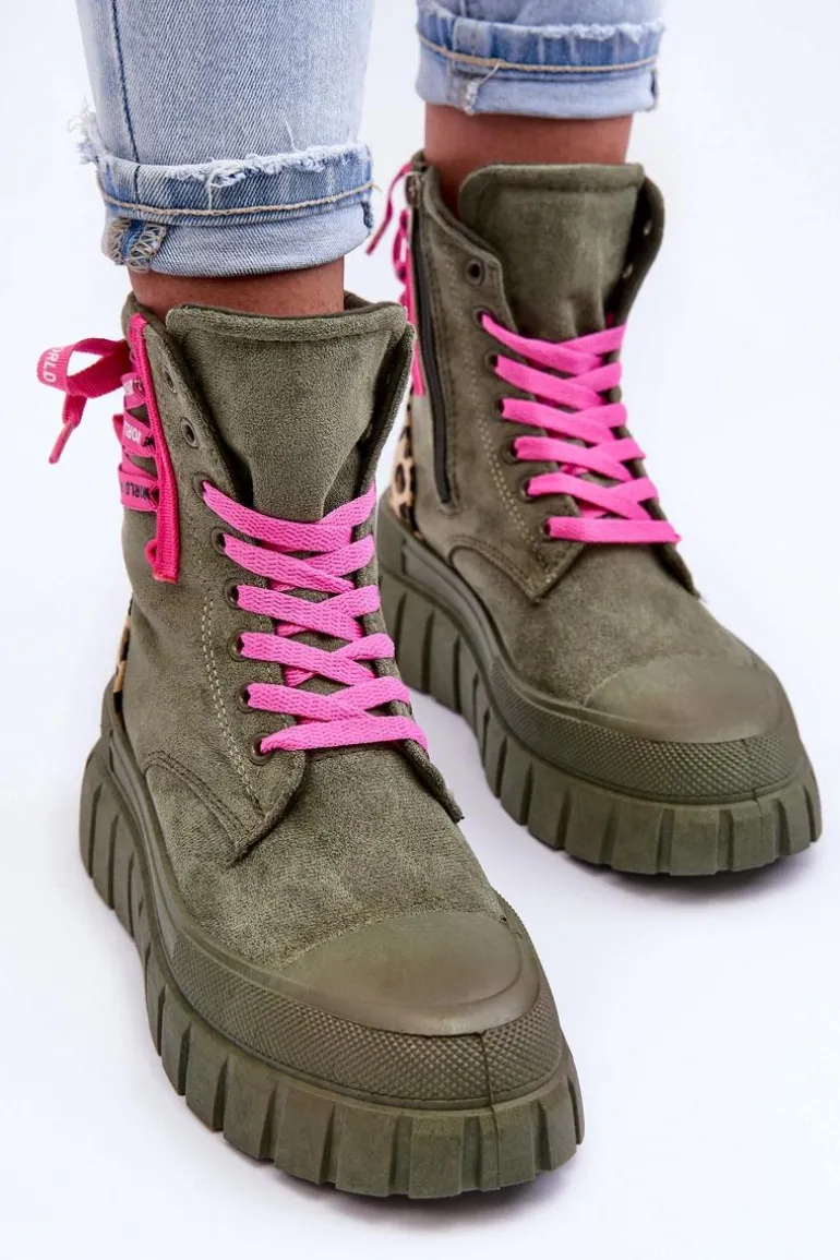 Damskie Zamszowe Botki Na Platformie Zielone Raftera