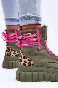 Damskie Zamszowe Botki Na Platformie Zielone Raftera