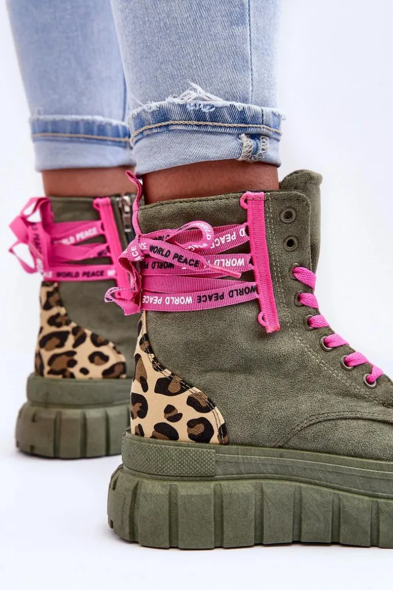 Damskie Zamszowe Botki Na Platformie Zielone Raftera