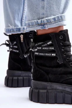 Damskie Zamszowe Botki Na Platformie Czarne Raftera