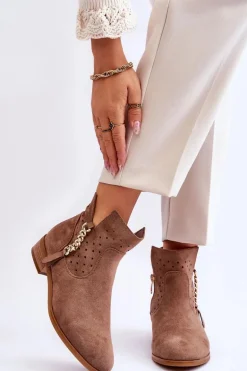 Damskie Zamszowe Botki Na Suwak Beżowe Belliano