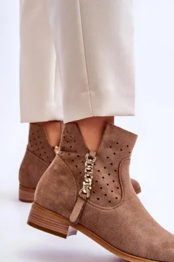 Damskie Zamszowe Botki Na Suwak Beżowe Belliano