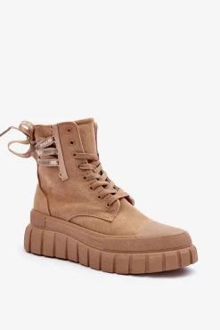 Damskie Zamszowe Botki Na Platformie Beżowe Raftera