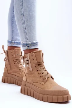 Damskie Zamszowe Botki Na Platformie Beżowe Raftera