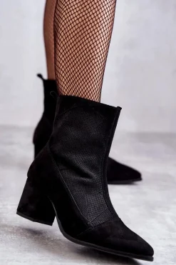 Damskie Zamszowe Botki Na Obcasie Nicole 2757 Czarne