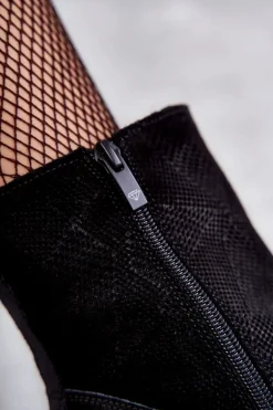 Damskie Zamszowe Botki Na Obcasie Nicole 2757 Czarne