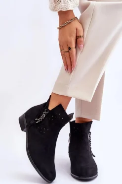 Damskie Zamszowe Botki Na Suwak Czarne Belliano