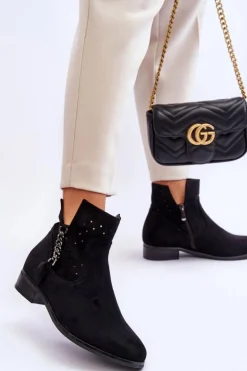 Damskie Zamszowe Botki Na Suwak Czarne Belliano