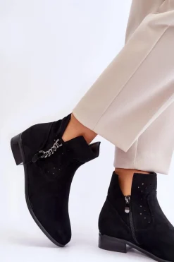 Damskie Zamszowe Botki Na Suwak Czarne Belliano