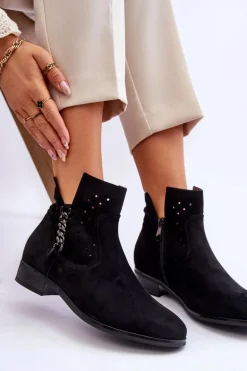 Damskie Zamszowe Botki Na Suwak Czarne Belliano