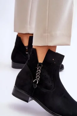 Damskie Zamszowe Botki Na Suwak Czarne Belliano