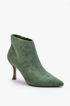 Damskie Zamszowe Botki Na Szpilce Zielone Merisa