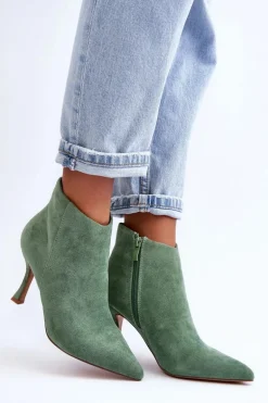 Damskie Zamszowe Botki Na Szpilce Zielone Merisa