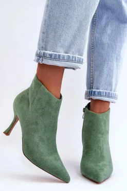 Damskie Zamszowe Botki Na Szpilce Zielone Merisa