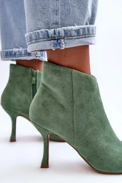 Damskie Zamszowe Botki Na Szpilce Zielone Merisa