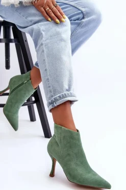 Damskie Zamszowe Botki Na Szpilce Zielone Merisa