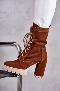 Damskie Zamszowe Botki Na Platformie Brązowe Edna