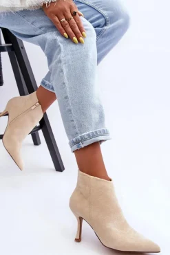 Damskie Zamszowe Botki Na Szpilce Jasnobeżowe Merisa