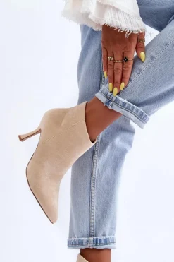 Damskie Zamszowe Botki Na Szpilce Jasnobeżowe Merisa