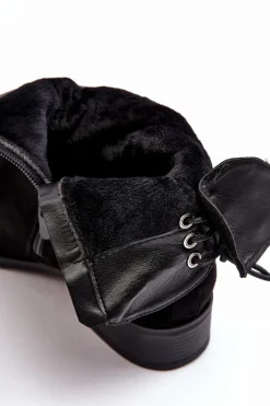 Damskie Zamszowe Botki Na Płaskim Obcasie Czarne Keresa