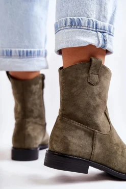 Damskie Zamszowe Botki Na Płaskim Obcasie Zielone Fiorenz