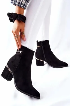Damskie Zamszowe Botki Na Słupku Czarne One Step