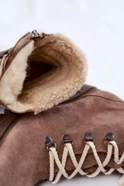 Damskie Zamszowe Botki Sznurowane Na Obcasie Brązowe Lemar Fenya