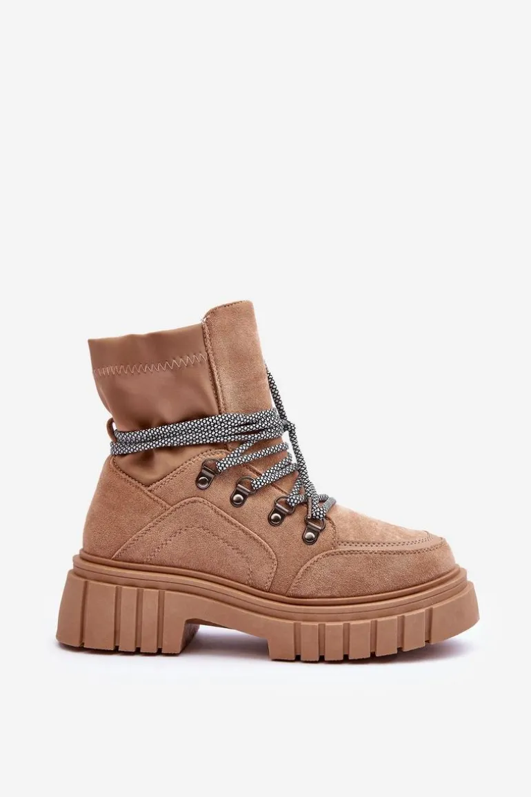 Damskie Zamszowe Botki Sznurowane Ciemnobeżowe Acorn