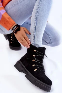 Damskie Zamszowe Botki Trapery Czarne Bellita