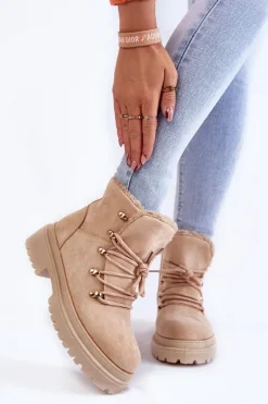 Damskie Zamszowe Botki Trapery Beżowe Bellita
