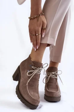 Damskie Zamszowe Botki Wiązane Jasnobrązowe Lemar Marianne