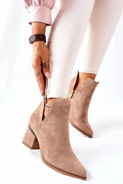 Damskie Zamszowe Botki Z Wycięciami Khaki Noel