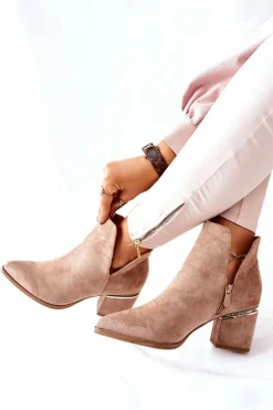 Damskie Zamszowe Botki Z Wycięciami Khaki Noel