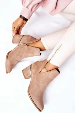 Damskie Zamszowe Botki Z Wycięciami Khaki Noel