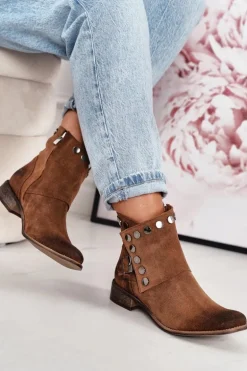 Damskie Zamszowe Botki Z Klamrą Exquisite 1198 Koniak