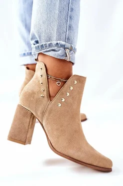 Damskie Zamszowe Botki Z Wycięciami Lewski Beżowy Piasek 3075