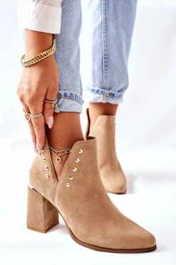 Damskie Zamszowe Botki Z Wycięciami Lewski Beżowy Piasek 3075