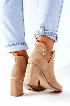 Damskie Zamszowe Botki Z Wycięciami Lewski Beżowy Piasek 3075