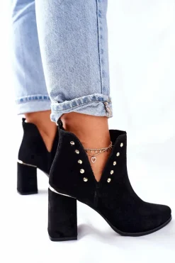 Damskie Zamszowe Botki Z Wycięciami Lewski Czarne 3075