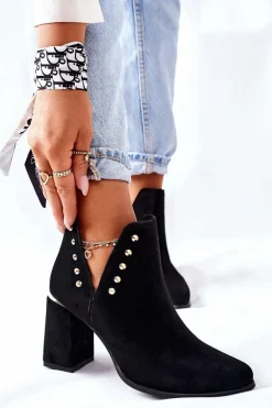 Damskie Zamszowe Botki Z Wycięciami Lewski Czarne 3075