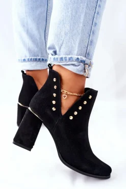 Damskie Zamszowe Botki Z Wycięciami Lewski Czarne 3075