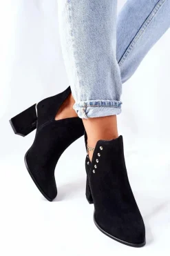 Damskie Zamszowe Botki Z Wycięciami Lewski Czarne 3075